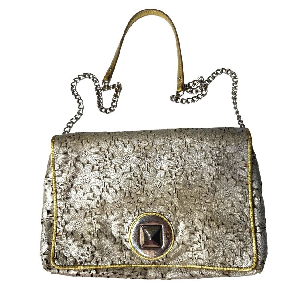 Kate Spade Gold Floral Laser-Cut Leather Crossbody Bag With Chain Strap